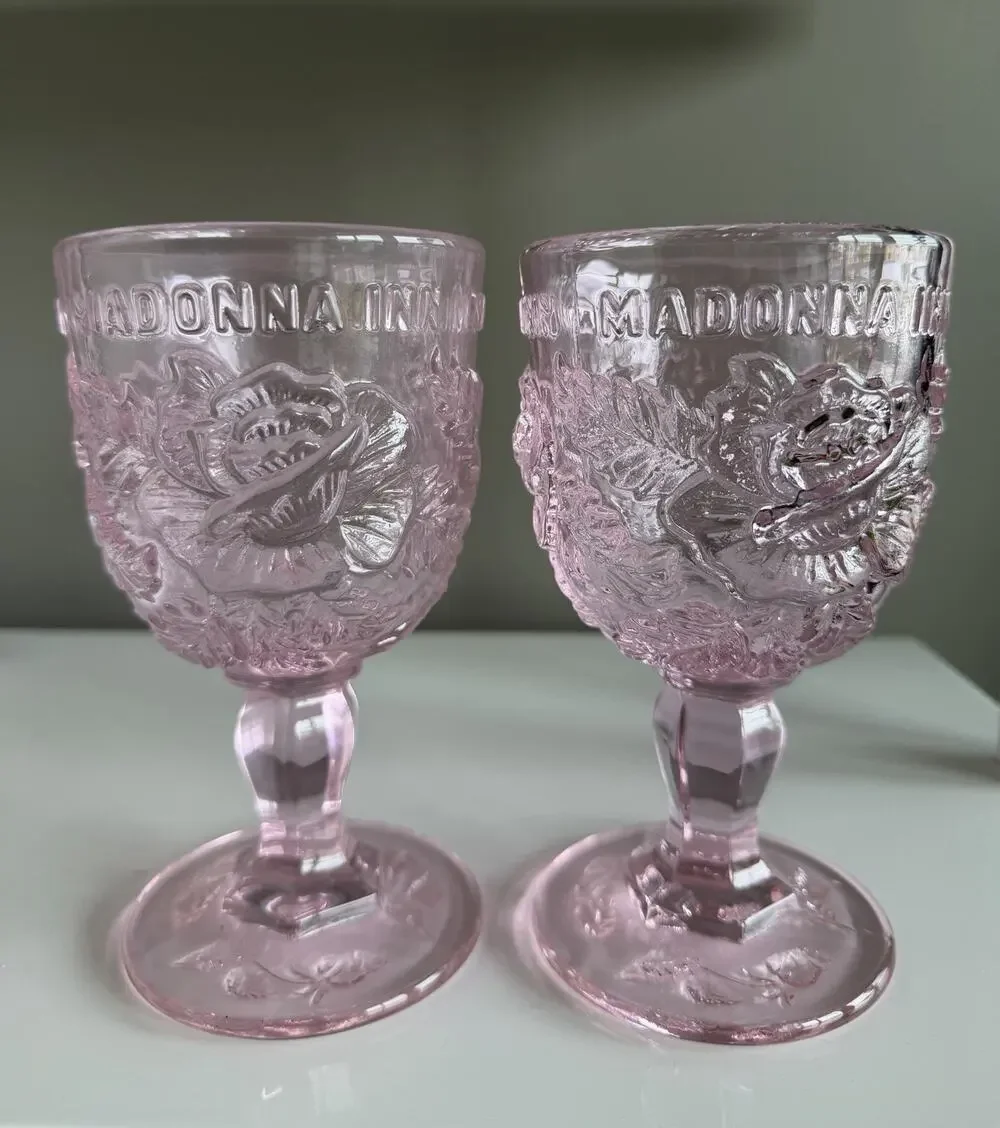 Set Of 2 Madonna Inn Goblet Glasses Baby Pink Branded